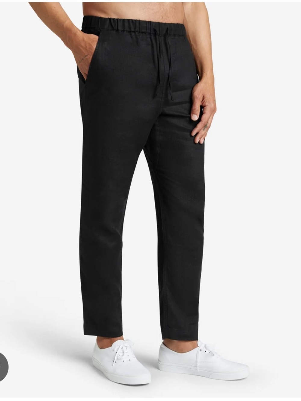 GoodLife Men’s Medium Essential Linen Pants Black Comfy Straight Drawstring